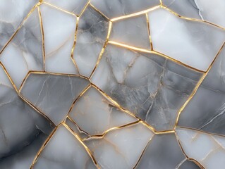 Poster - Elegant Marble Mosaic with Golden Veins Abstract Background Artistic Stone Texture Design Luxury Interior Wall Art Creative Decorative Surface