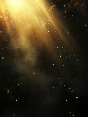 Poster - Ethereal golden light rays illuminating a dark space creating a magical and dreamy atmosphere with bokeh