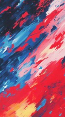Poster - Dynamic abstract painting featuring bold brushstrokes of red blue and pink creating a vibrant and energetic composition with a modern artistic style