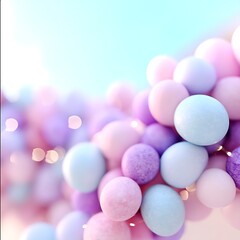 Poster - Pastel Spheres Arrangement Soft Hues Playful Composition Sweet Color Palette Dreamy Atmosphere Gentle Light.