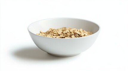 Poster - Minimalist Bowl of Golden Cereal Flakes on White Backdrop Simple Breakfast Concept Clean Eating Still Life