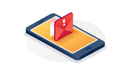 Poster - Scam call phone security. Alert notification on a smartphone with a red envelope icon popping up.