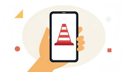 Poster - Scam call phone security. A hand holding a smartphone displaying a red traffic cone illustration.
