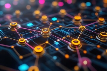 Poster - Network connections illustrated with vibrant colors and intricate patterns at night
