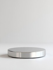 Poster - Minimalist Silver Product Display Platform on White Background Perfect for Showcasing Items in Studio