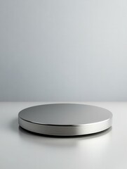 Poster - Minimalist Display Platform Silver Metallic Round Stage for Product Presentation and Showcase in Studio