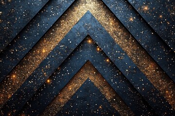 Poster - Contemporary design featuring layered geometric shapes with a glittering golden texture on dark background