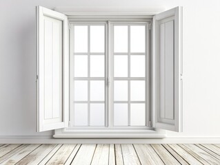 Poster - Bright airy room featuring a white window with shutters open showcasing a minimalist aesthetic and natural light enhancing the interior space