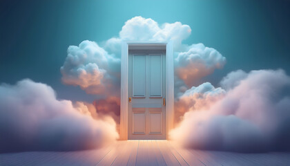 Aufkleber - A door surrounded by clouds, symbolizing opportunity and imagination