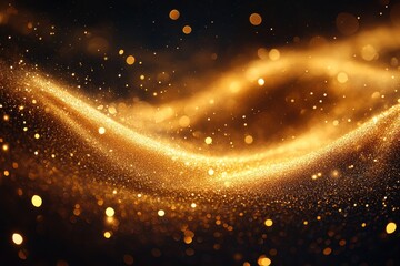 Poster - Golden shimmer dances across a dark background, creating a mesmerizing wave of light and texture in a dreamy atmosphere