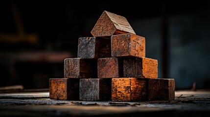 Poster - Building blocks stacked in a creative arrangement workshop photography industrial close-up design concepts