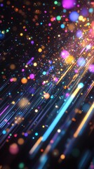 Poster - Dynamic abstract background with vibrant colorful bokeh lights and glowing streaks creating a festive and energetic atmosphere illuminated on dark