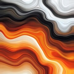 Poster - Abstract fluid art with dynamic orange brown black and white waves creating a modern artistic background