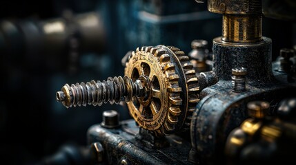 Poster - Industrial mechanism interaction workshop macro photography dim lighting close-up mechanical precision
