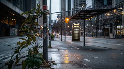 Aufkleber - Urban stillness empty street scene downtown city photography evening glow captured moment isolation concept