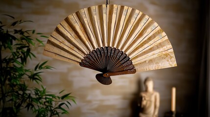 Poster - Traditional japanese fan artistry cultural heritage site photography serene background close-up craftsmanship showcase