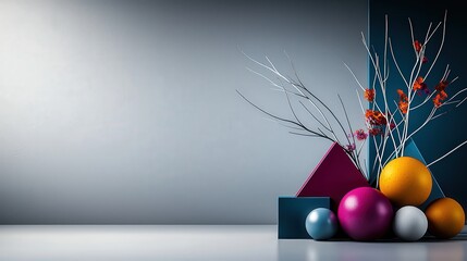 Fototapete - Artistic composition of geometric shapes and stems studio photography minimalist close-up aesthetic appeal