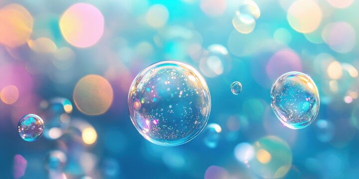 Bubbles swirl and twist within a dreamy mist against the backdrop