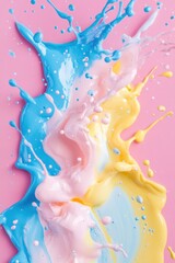 Poster - Pastel Paint Splash Abstract Art in Pink Background Capturing Dynamic Movement and Vibrant Colors for Creative Projects