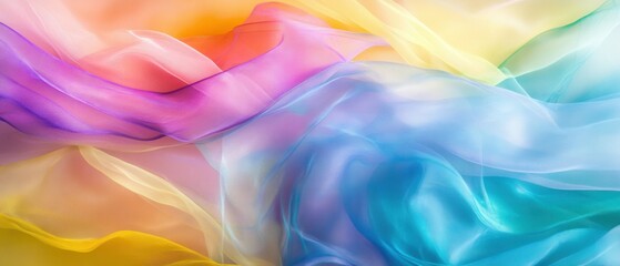 Poster - Ethereal silk fabric in pastel colors creating a dreamy and abstract background with soft flowing waves of texture and light airy mood