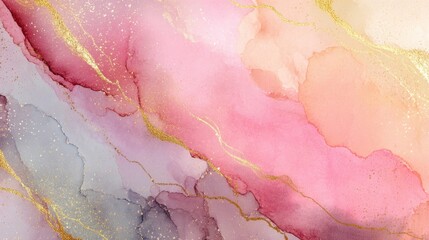 Poster - Ethereal watercolor abstract background with shimmering gold accents and delicate pink hues creating a luxurious and dreamy visual texture