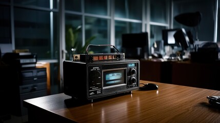 Fototapete - Communicating through waves vintage radio in modern office setting technology indoor close-up nostalgia