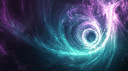 Poster - Abstract swirling vortex of vibrant teal and purple energy, resembling a cosmic nebula or galaxy.