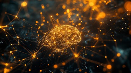 Fototapete - Glowing brain neural network, abstract digital concept.
