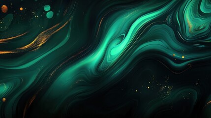 Poster - Emerald Green Abstract Art Background with Gold Glittering Accents and Fluid Marble Texture for Modern Design