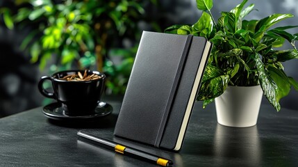 Poster - Creative workspace inspiration notebook and plants on desk modern office still life natural mood