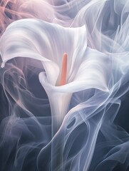 Poster - Ethereal Calla Lily Blossom in a Dreamy Haze A Delicate Floral Composition with Soft Light and Gentle Curves for Serene Beauty