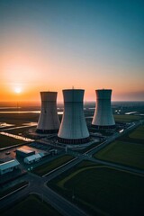 Wall Mural - a view of a nuclear power plant with a sunset in the background