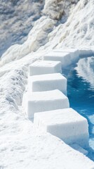 Poster - Serene Saltscape Stepping Stones Leading to Azure Water Tranquil Mineral Formation White Landscape