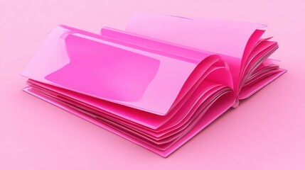 Poster - Open pink book with glossy pages on a pink background creates a vibrant and modern aesthetic for learning and creative inspiration