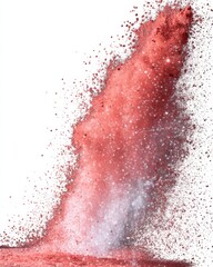 Poster - Abstract powder explosion in coral red and white creating a dynamic and textured visual effect on a clean white background for artistic expression