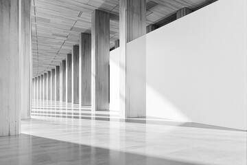 Leinwandbilder - Minimalist interior architecture with concrete columns and sleek surfaces, modern graphic style, on white background. Concept of symmetry and purity. Ai generative