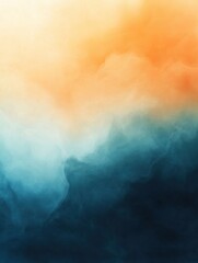 Poster - Ethereal watercolor landscape with vibrant orange and deep blue hues creating a serene and calming atmosphere artistic style
