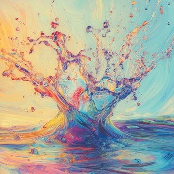 Twisting strokes rise, accompanied by dreamy splashes on the backdrop