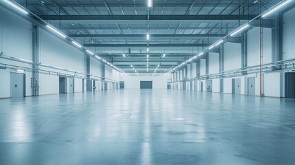  High-tech car manufacturing floor with empty space.