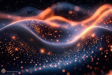 Fototapete - Abstract representation of waves and lights in a digital landscape showcasing dynamic patterns and textures at night