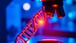 © DITSARAPHAN - Blue light illuminates a DNA helix model under a microscope, light, double helix