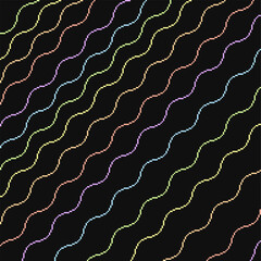 Poster - Rainbow Wavy Stripes on Black Background, Pixel Art Style