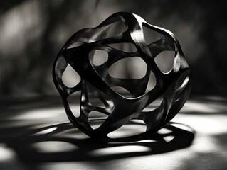 Poster - Abstract spherical structure casting shadows in grayscale, a minimalist design