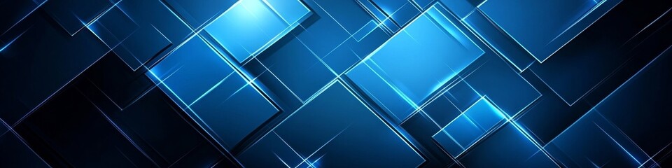 Poster - Abstract blue glowing diagonal geometric shapes on dark blue background. Modern shiny blue gradient rounded rectangle design. Dynamic shapes. Futuristic concept.