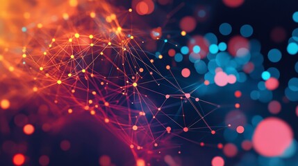Fototapete - Abstract network connection with glowing nodes and lines. (1)