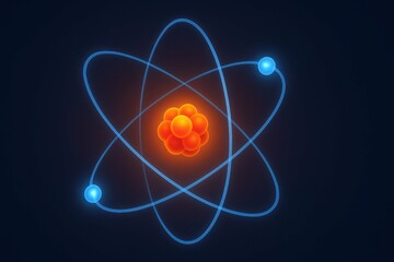 Poster - Vibrant Atomic Model Depicting Electrons and Nucleus in Dark Space