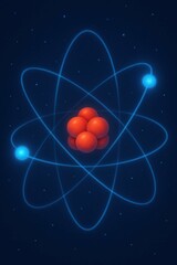 Poster - Digital Illustration of Atom with Electrons Orbiting Nucleus Centrally