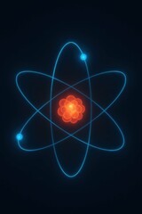 Poster - Abstract illustration of a glowing atom with vibrant colors and lines