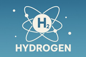 Poster - Hydrogen Element Symbol with Atomic Structure and Simple Design