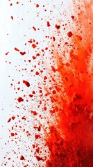 Poster - Vibrant explosion of red powder against a clean white backdrop creating a dynamic and energetic abstract composition with a sense of motion and intensity